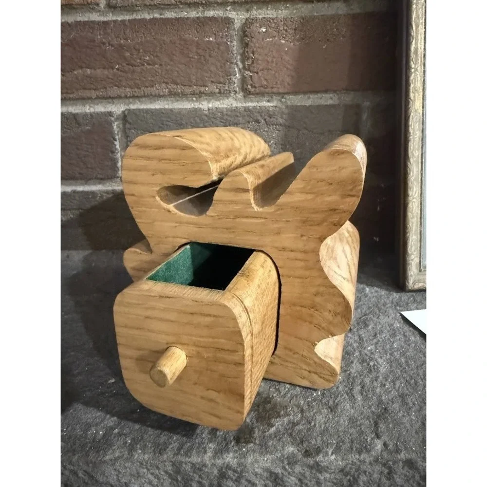 VTG Bandsaw Oak Carved Jewelry Trinket Ring Box Unique Gift Art Deco Style 50s